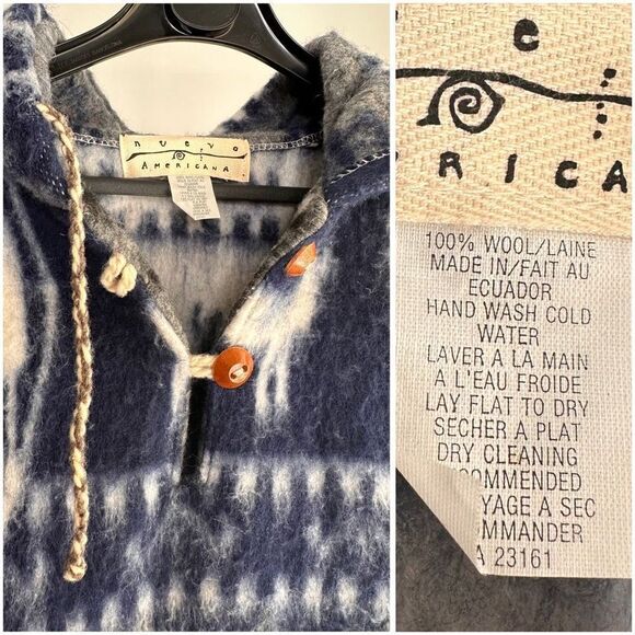 Nuevo Americana 100% Wool Navajo Otavala Aztec Jacket Hoodie Adult Unisex M PTP - Picture 3 of 4